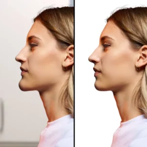 Chirurgie de réduction du menton (génioplastie de retrait) pour une femme avec un grand menton simulation avant après